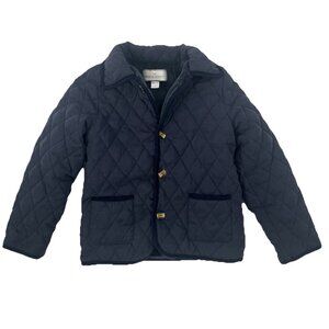 American Widgeon Quilted Navy Blue Button Coat Jacket Sz Boys 8 M Faux Fur Lined
